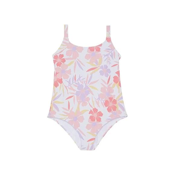 Roxy Girl Second Emotion One-Piece Swimsuit Sz 7 White Multi Floral Swimwear NWT - Picture 1 of 6